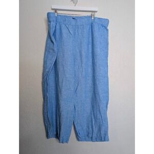 Talbots Womens Size 3X Pull On Pants 100% Linen Blue Cropped Wide Leg Beach Boho